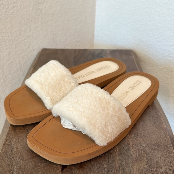 STUART WEITZMAN Cammy Sheep Shearling Slip On Slide Sandals Size 38.5 US 8B - Picture 4 of 11